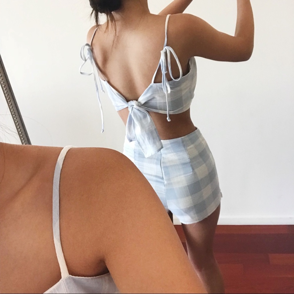 Lavender Gingham crop top/skort SET - Picture 3 of 7